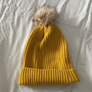 Yellow Pom Pom Hat Beanie